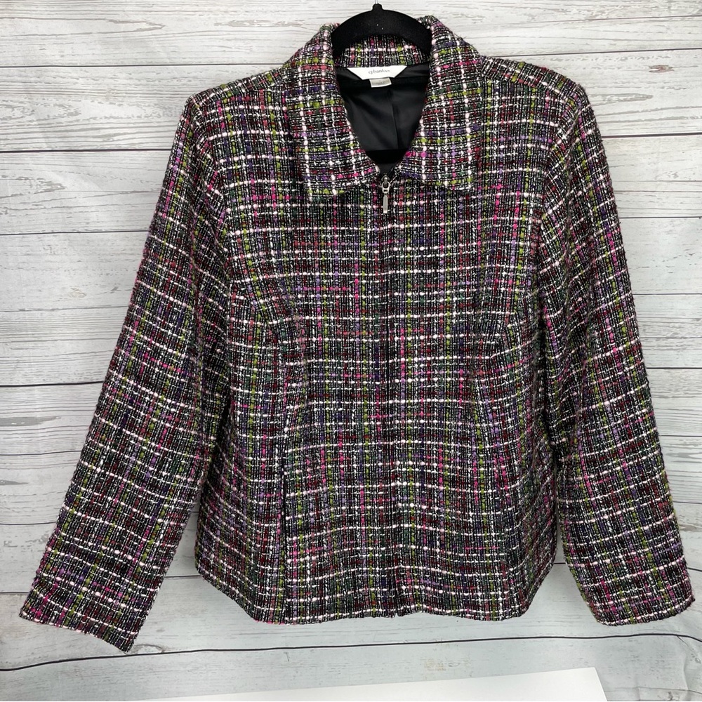 🍁 CJ Banks Tweed Blazer Zip Up Christopher & Banks Jacket Coat Sz X
